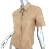 Nanushka Clare Vegan Leather Shirt Beige Size Small Short Sleeve Top