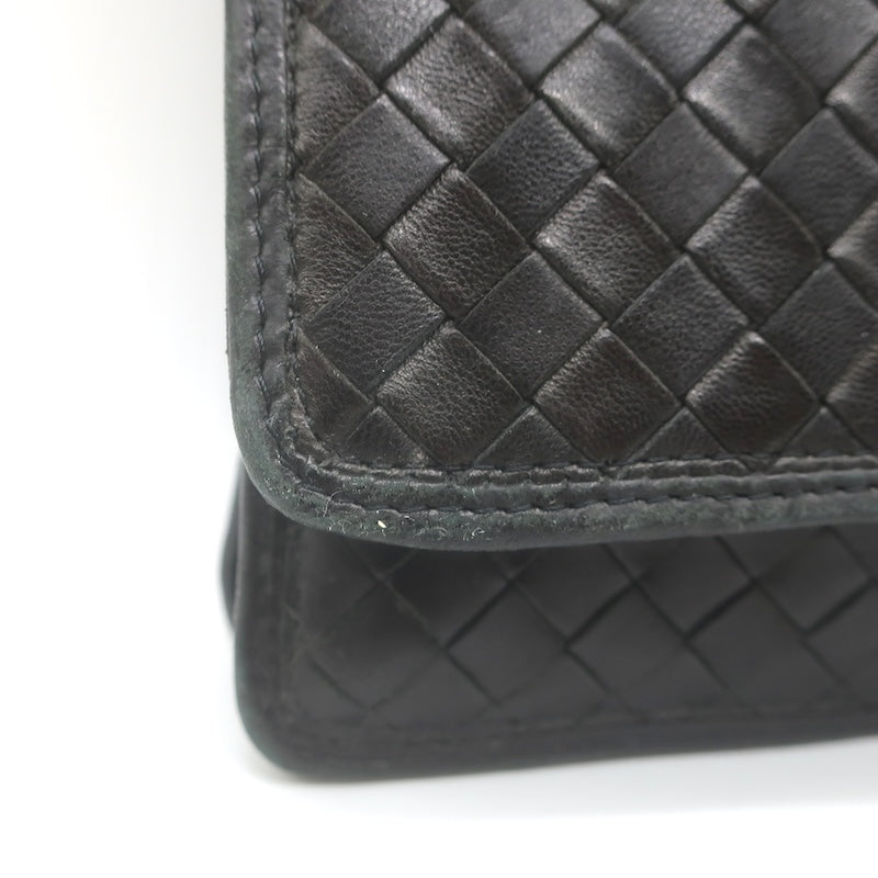 Vintage Bottega Veneta Intrecciato Large Flap Clutch Black Leather