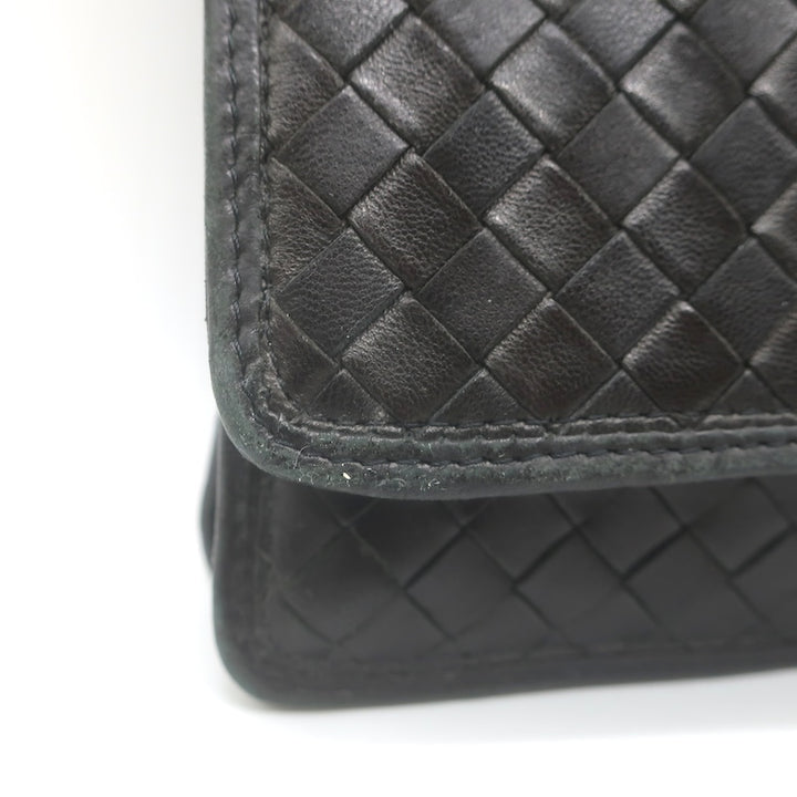 Vintage Bottega Veneta Intrecciato Large Flap Clutch Black Leather