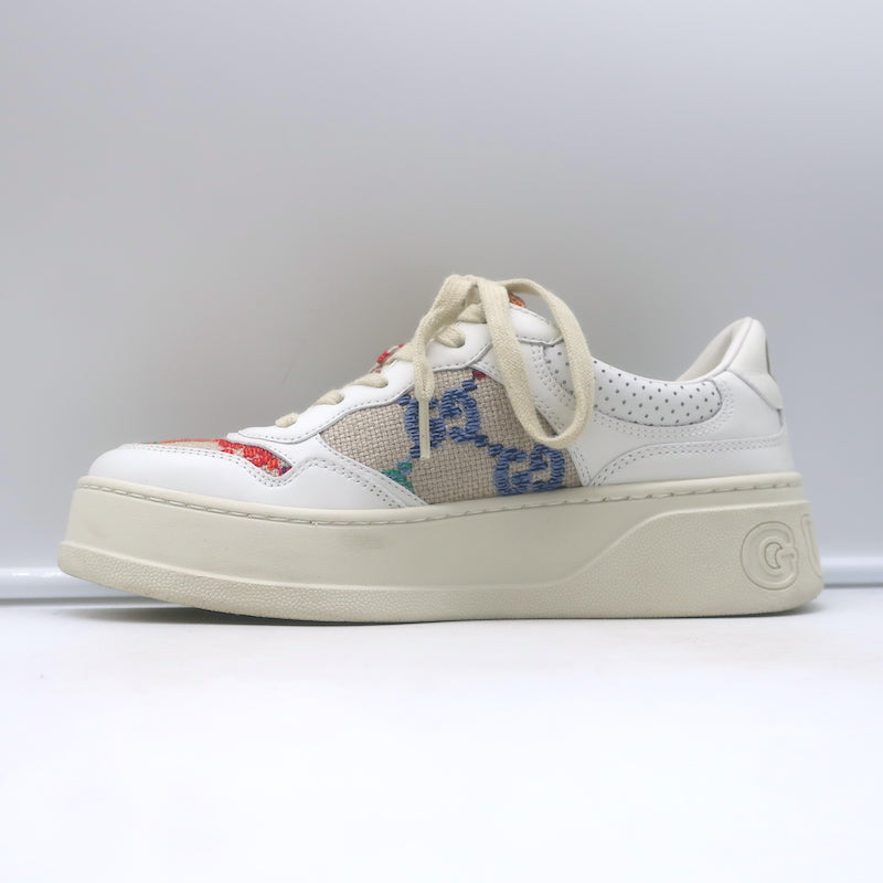 Gucci Dali GG-embroidered platform sneakers in white leather, gently pre-owned and authenticated, women&
