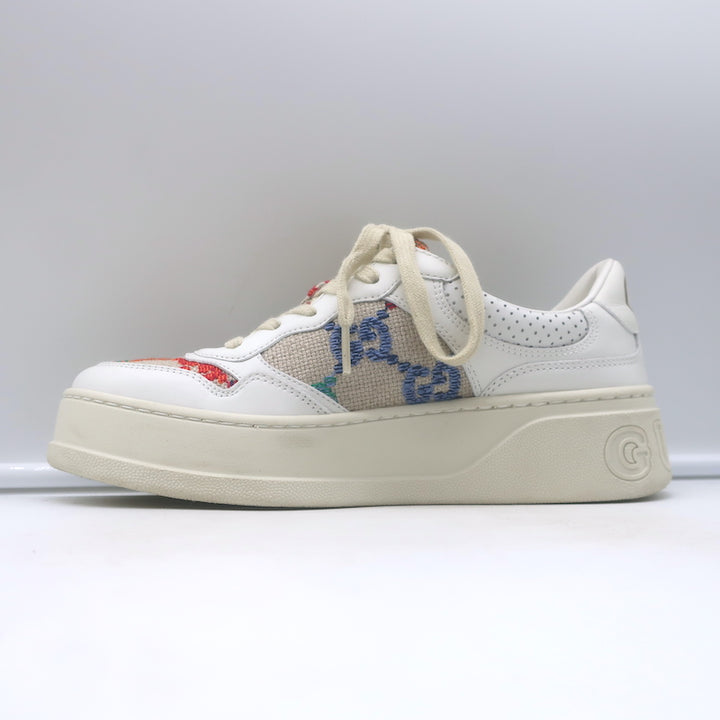 Gucci Dali GG-embroidered platform sneakers in white leather, gently pre-owned and authenticated, women&