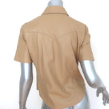 Nanushka Clare Vegan Leather Shirt Beige Size Small Short Sleeve Top