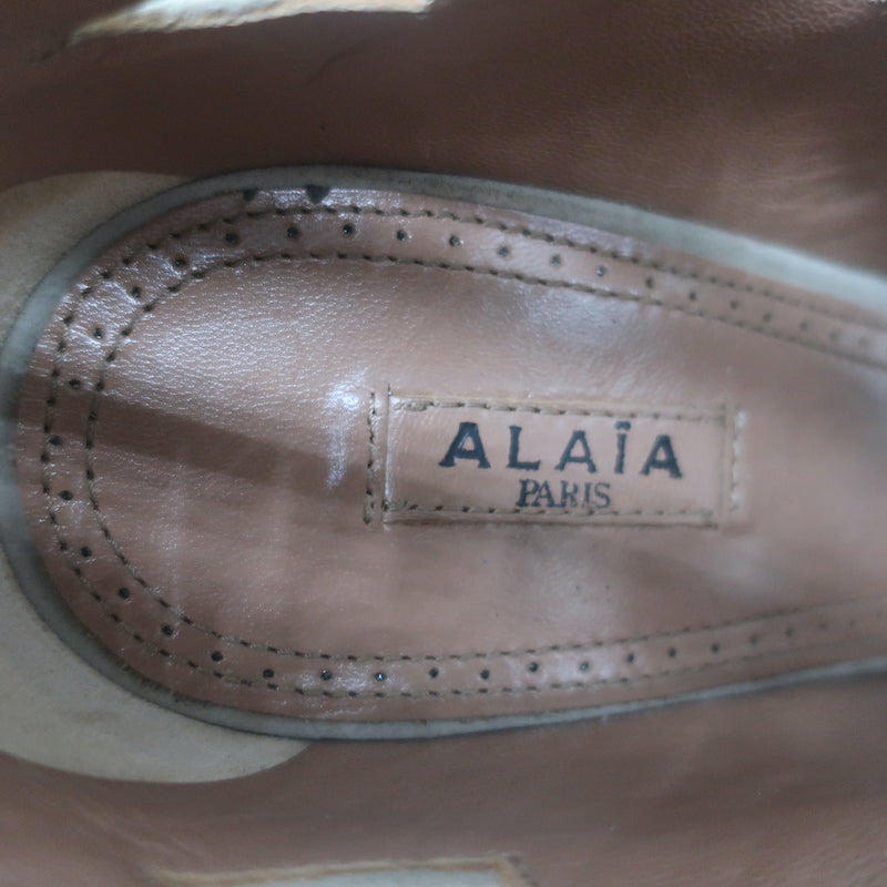 Alaia Lace-Up Cutout Ankle Boots Taupe Suede Size 37.5 Peep Toe Booties
