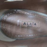 Alaia Lace-Up Cutout Ankle Boots Taupe Suede Size 37.5 Peep Toe Booties