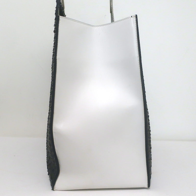Balenciaga Large Cable Flap Shopper Tote Black Snakeskin &amp; White Leather