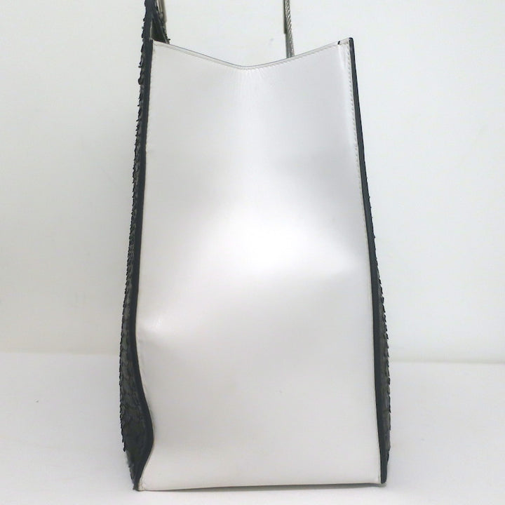 Balenciaga Large Cable Flap Shopper Tote Black Snakeskin &amp; White Leather