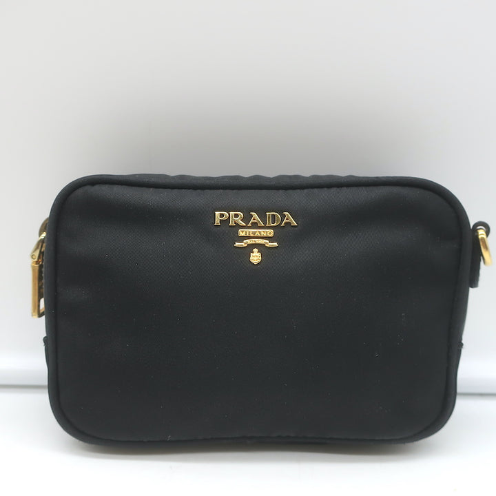 Prada Tessuto Mini Camera Crossbody Bag Black Nylon &amp; Saffiano Leather Clutch