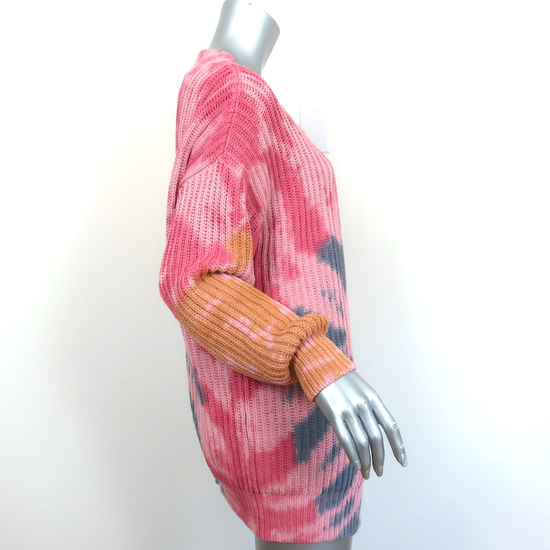 NSF Tie Dye Cardigan Birdie Pink Cotton-Blend Size Petite Open Front Sweater