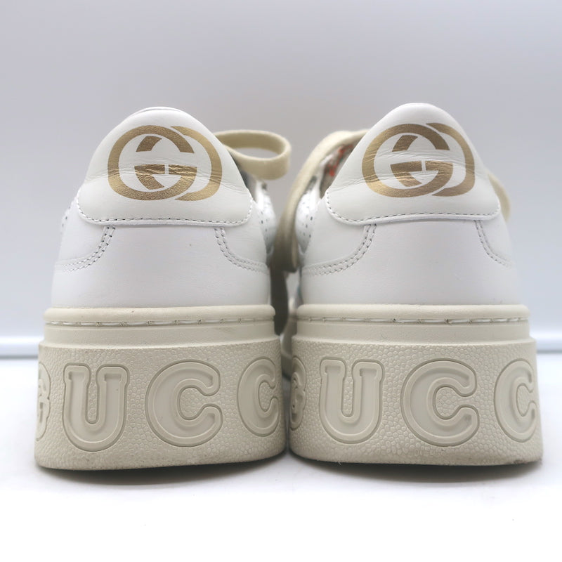 Gucci Dali GG-embroidered platform sneakers, white leather, authentic pre-owned, gently worn