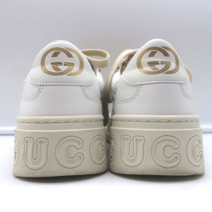 Gucci Dali GG-embroidered platform sneakers, white leather, authentic pre-owned, gently worn