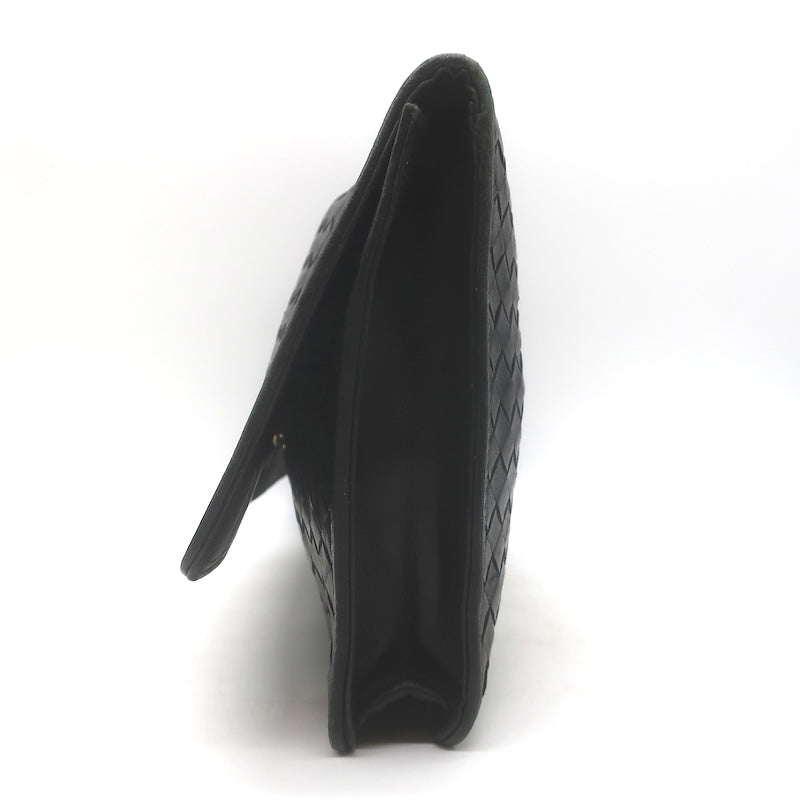 Vintage Bottega Veneta Intrecciato Large Flap Clutch Black Leather