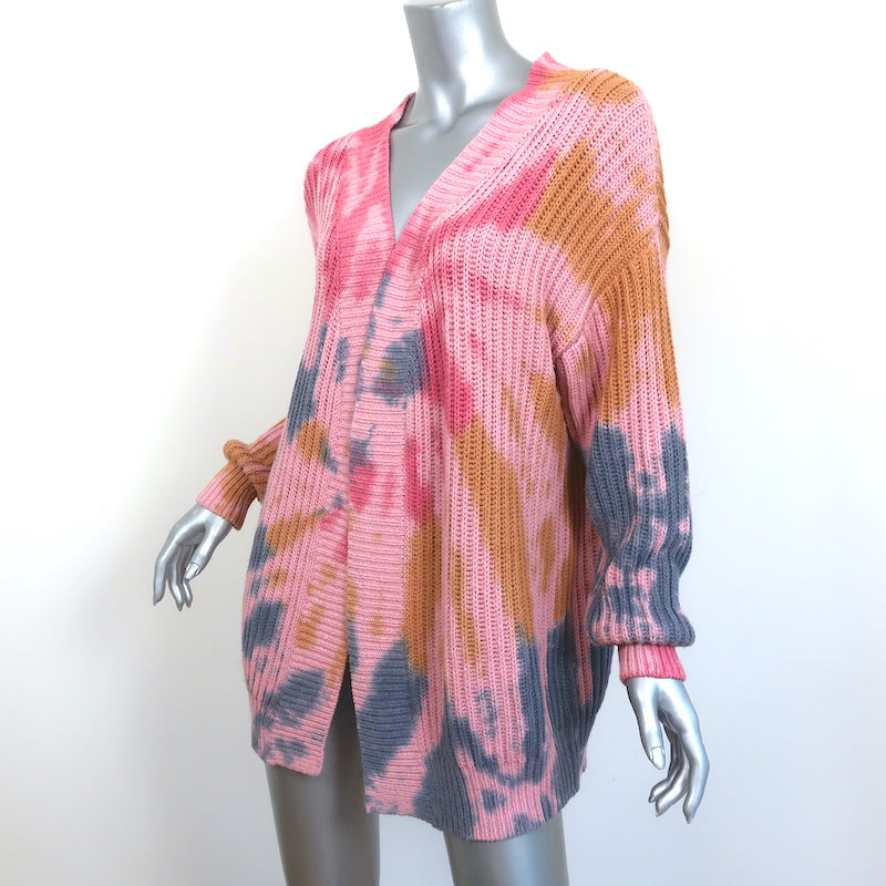 NSF Tie Dye Cardigan Birdie Pink Cotton-Blend Size Petite Open Front Sweater