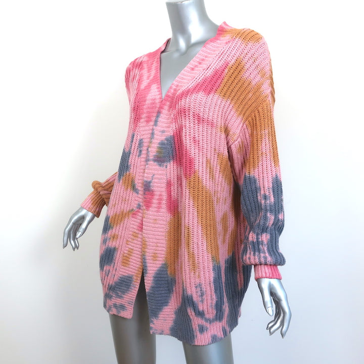 NSF Tie Dye Cardigan Birdie Pink Cotton-Blend Size Petite Open Front Sweater