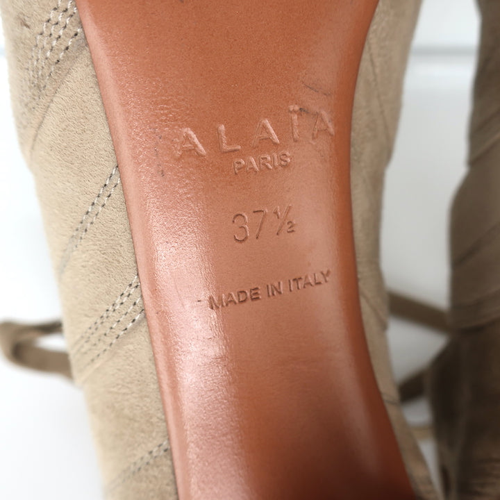 Alaia Lace-Up Cutout Ankle Boots Taupe Suede Size 37.5 Peep Toe Booties