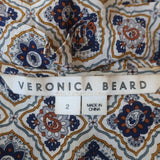 Veronica Beard Delray Long Sleeve Mini Dress Cream/Multi Printed Silk Size 2