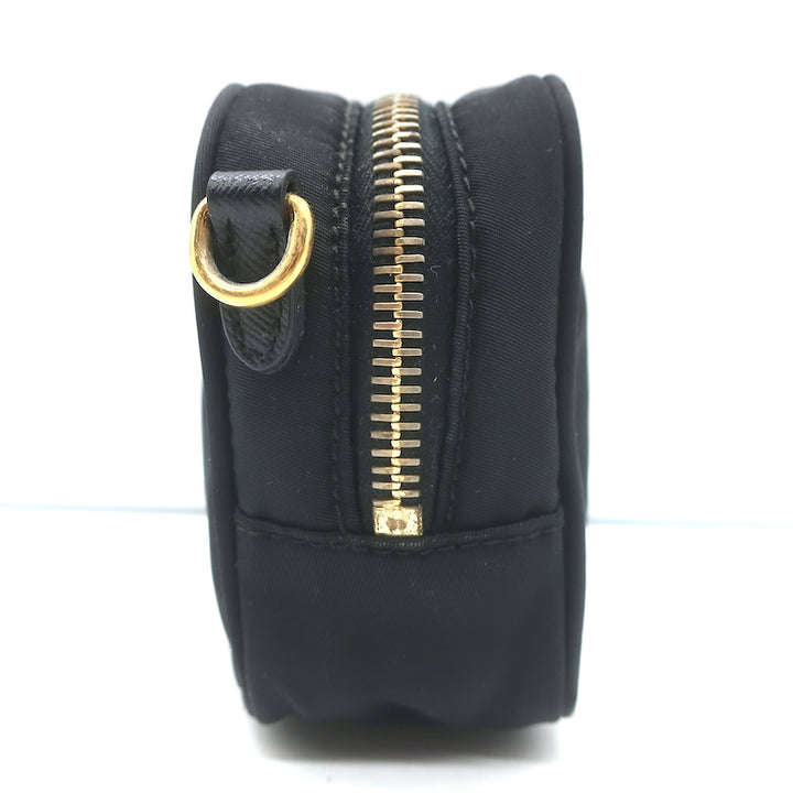 Prada Tessuto Mini Camera Crossbody Bag Black Nylon &amp; Saffiano Leather Clutch