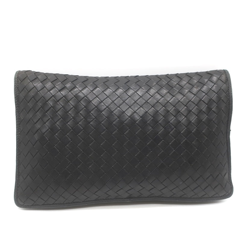 Vintage Bottega Veneta Intrecciato Large Flap Clutch Black Leather