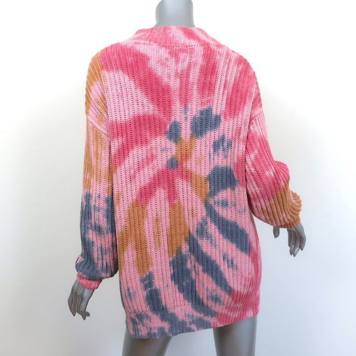 NSF Tie Dye Cardigan Birdie Pink Cotton-Blend Size Petite Open Front Sweater