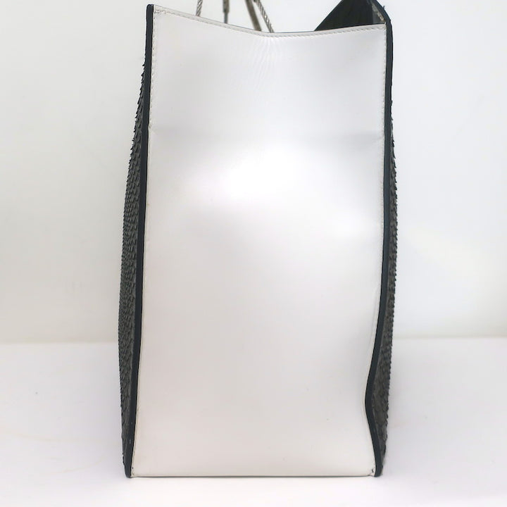Balenciaga Large Cable Flap Shopper Tote Black Snakeskin &amp; White Leather