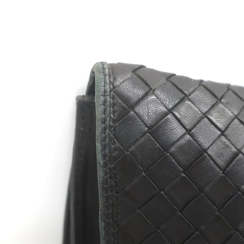 Vintage Bottega Veneta Intrecciato Large Flap Clutch Black Leather