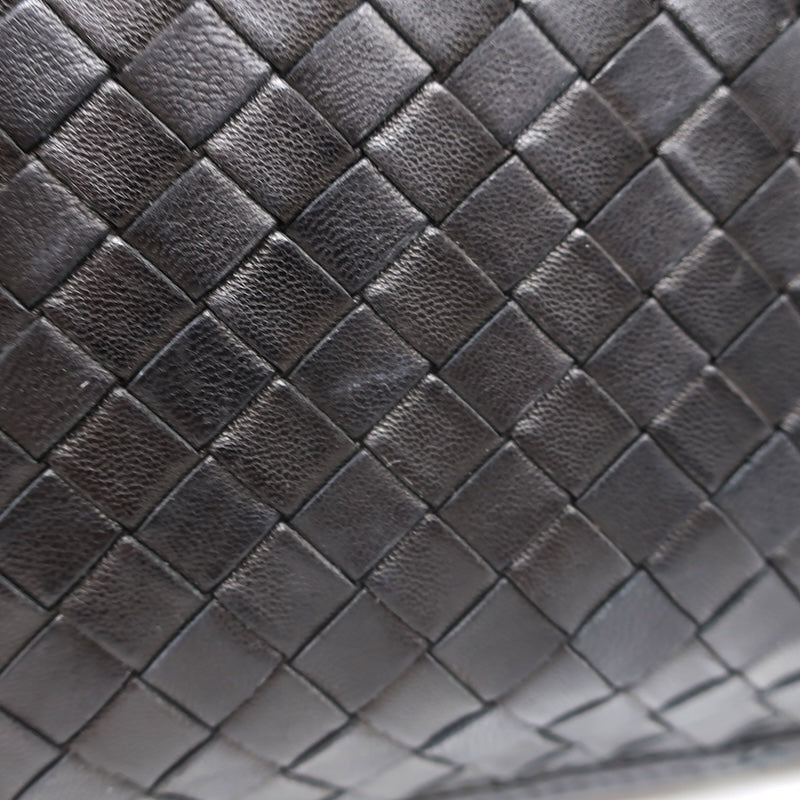 Vintage Bottega Veneta Intrecciato Large Flap Clutch Black Leather
