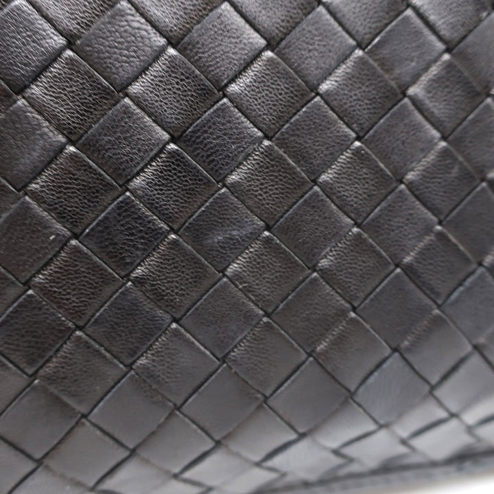 Vintage Bottega Veneta Intrecciato Large Flap Clutch Black Leather