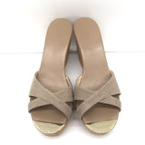 Jimmy Choo Perfume Cork Platform Wedge Sandals Taupe Embossed Leather Size 39
