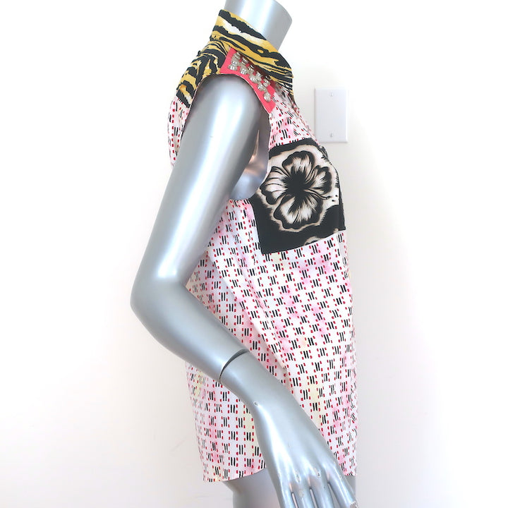 Prada Studded Shirt Tiger &amp; Floral Print Cotton Size 38 Sleeveless Top