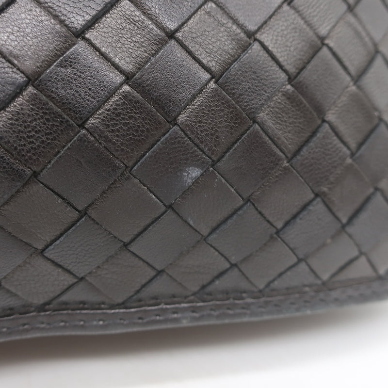 Vintage Bottega Veneta Intrecciato Large Flap Clutch Black Leather