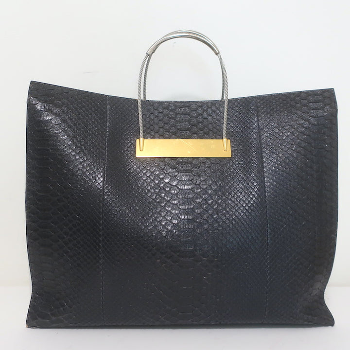 Balenciaga Large Cable Flap Shopper Tote Black Snakeskin &amp; White Leather