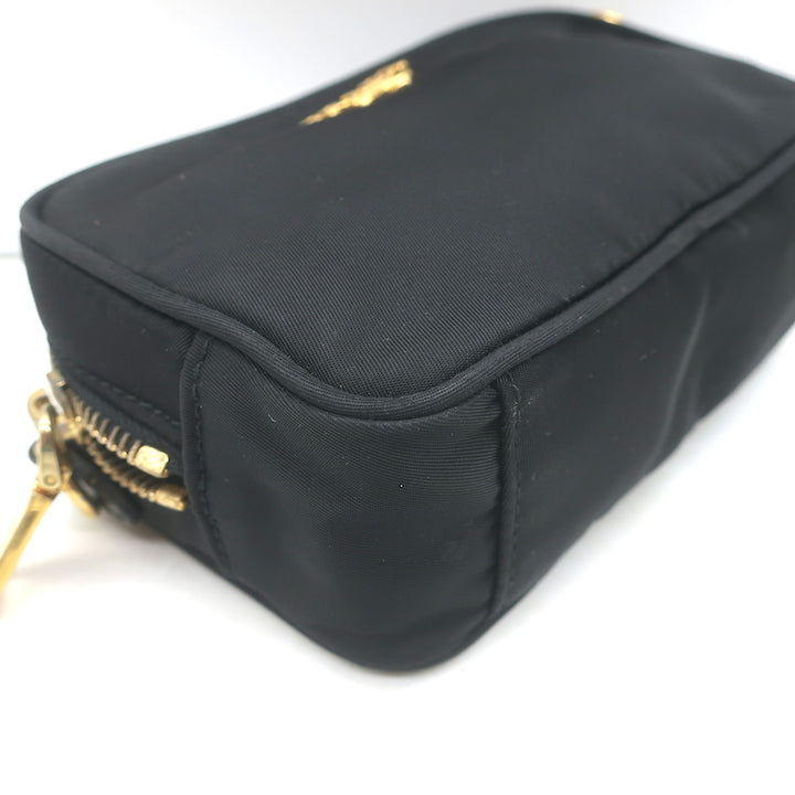 Prada Tessuto Mini Camera Crossbody Bag Black Nylon &amp; Saffiano Leather Clutch