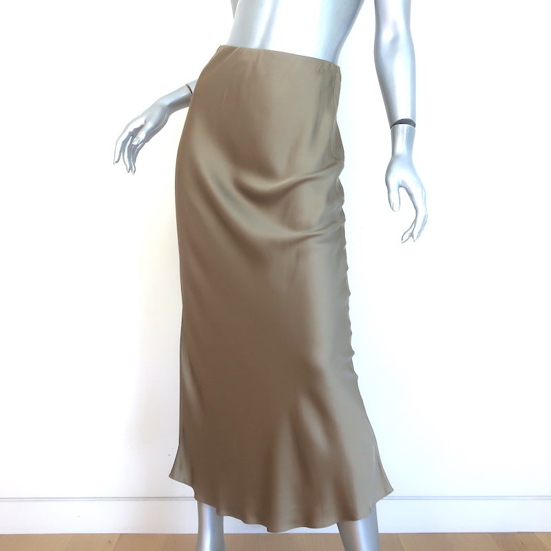 Jenni Kayne Sawyer Midi Slip Skirt Dark Gold Satin Size Extra Small