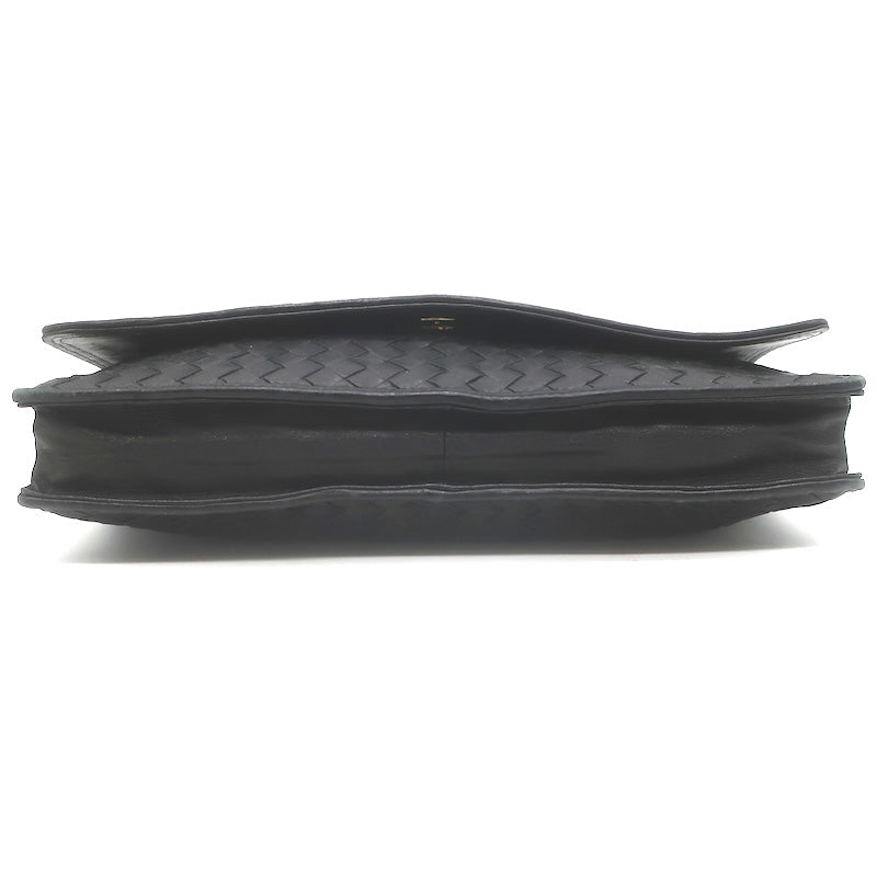 Vintage Bottega Veneta Intrecciato Large Flap Clutch Black Leather