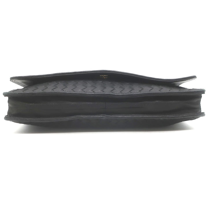 Vintage Bottega Veneta Intrecciato Large Flap Clutch Black Leather
