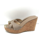Jimmy Choo Perfume Cork Platform Wedge Sandals Taupe Embossed Leather Size 39