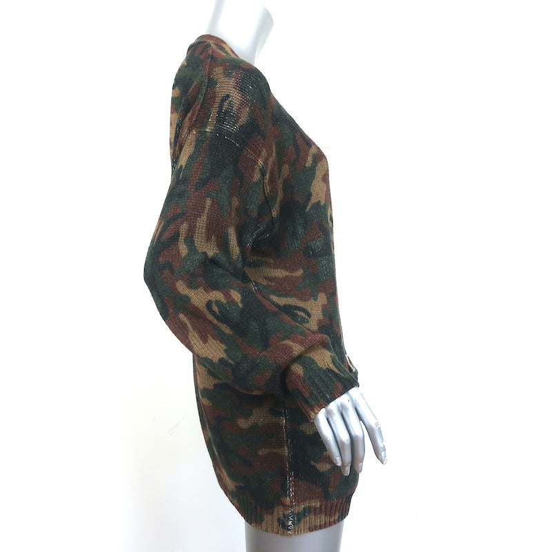 NSF Cardigan Rogers Camouflage Print Cotton-Blend Size Small V-Neck Sweater