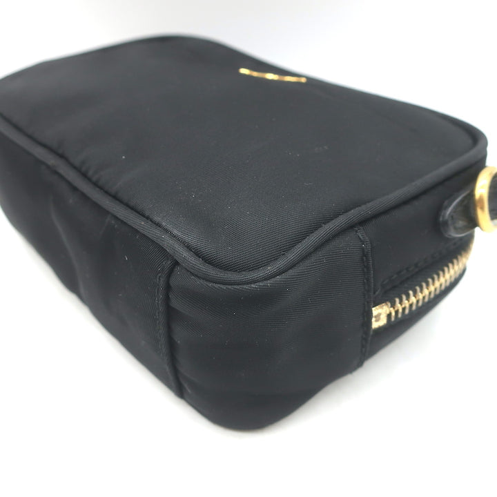 Prada Tessuto Mini Camera Crossbody Bag Black Nylon &amp; Saffiano Leather Clutch