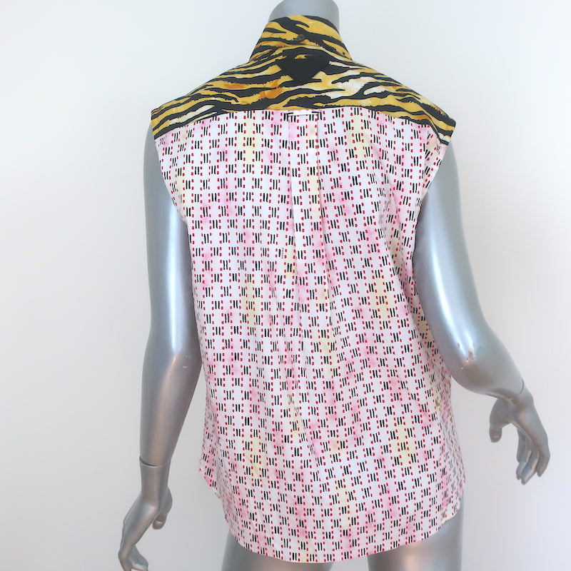 Prada Studded Shirt Tiger &amp; Floral Print Cotton Size 38 Sleeveless Top