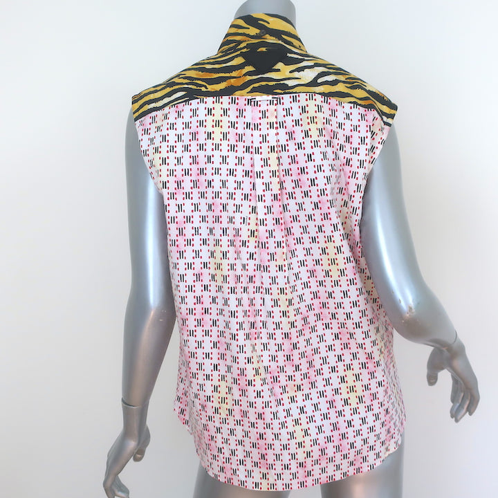 Prada Studded Shirt Tiger &amp; Floral Print Cotton Size 38 Sleeveless Top