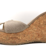 Jimmy Choo Perfume Cork Platform Wedge Sandals Taupe Embossed Leather Size 39