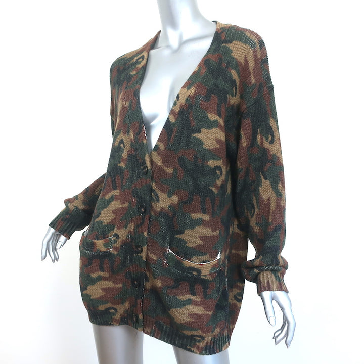 NSF Cardigan Rogers Camouflage Print Cotton-Blend Size Small V-Neck Sweater
