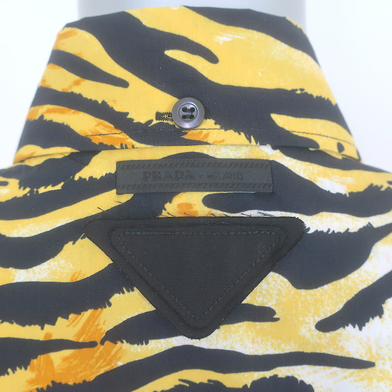 Prada Studded Shirt Tiger &amp; Floral Print Cotton Size 38 Sleeveless Top