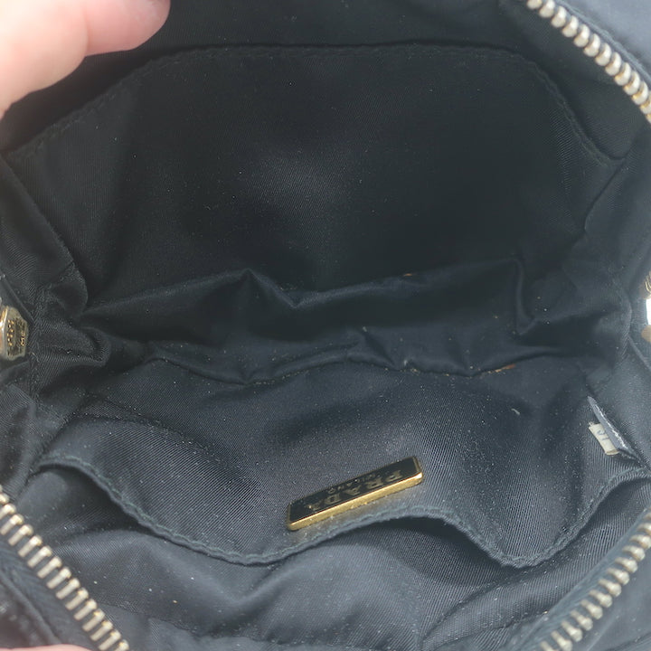 Prada Tessuto Mini Camera Crossbody Bag Black Nylon &amp; Saffiano Leather Clutch