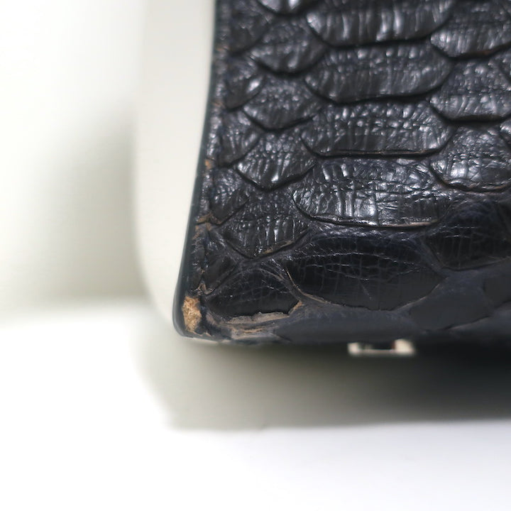 Balenciaga Large Cable Flap Shopper Tote Black Snakeskin &amp; White Leather