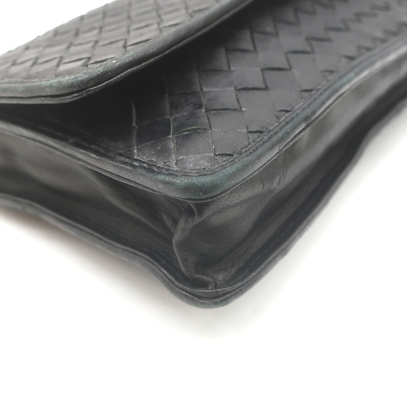 Vintage Bottega Veneta Intrecciato Large Flap Clutch Black Leather