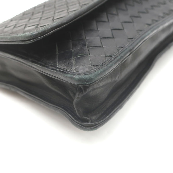Vintage Bottega Veneta Intrecciato Large Flap Clutch Black Leather