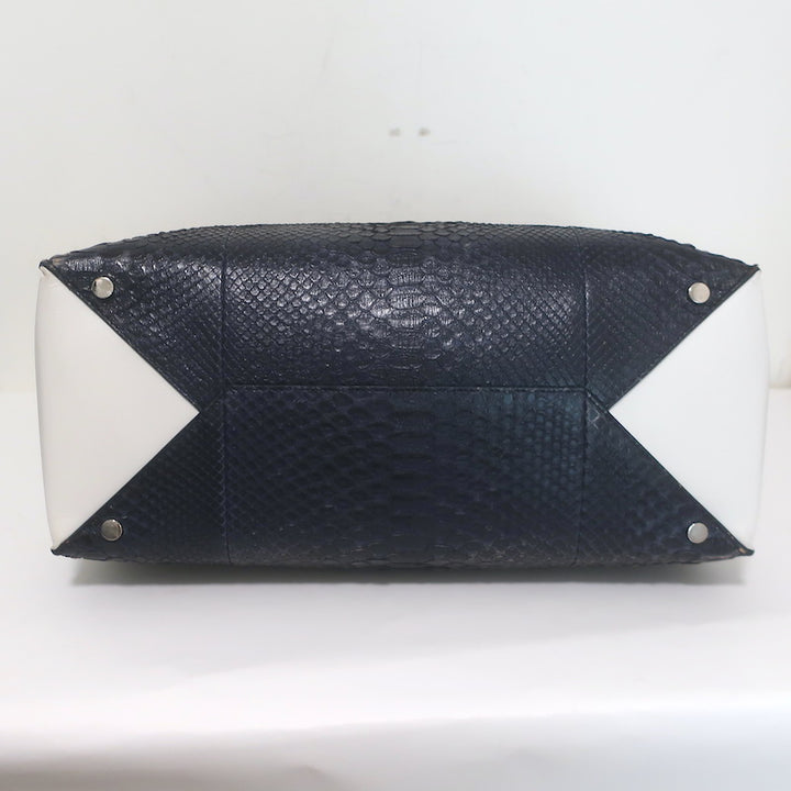 Balenciaga Large Cable Flap Shopper Tote Black Snakeskin &amp; White Leather