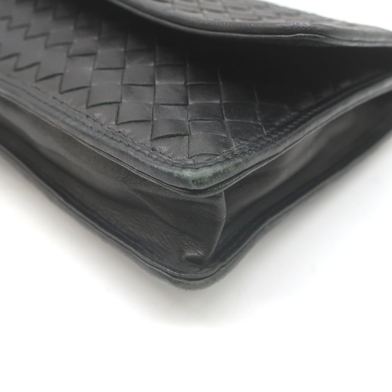 Vintage Bottega Veneta Intrecciato Large Flap Clutch Black Leather