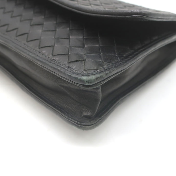 Vintage Bottega Veneta Intrecciato Large Flap Clutch Black Leather