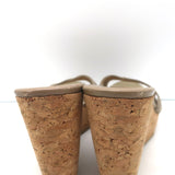 Jimmy Choo Perfume Cork Platform Wedge Sandals Taupe Embossed Leather Size 39